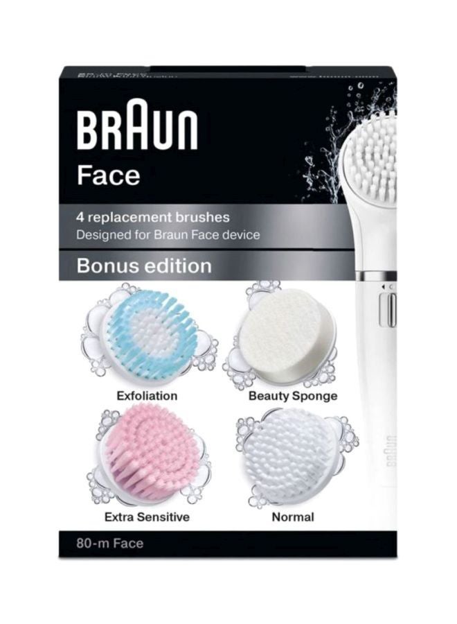 4-Piece Bonus Edition Facial Cleansing Replacement Brush Set White/Pink/Blue