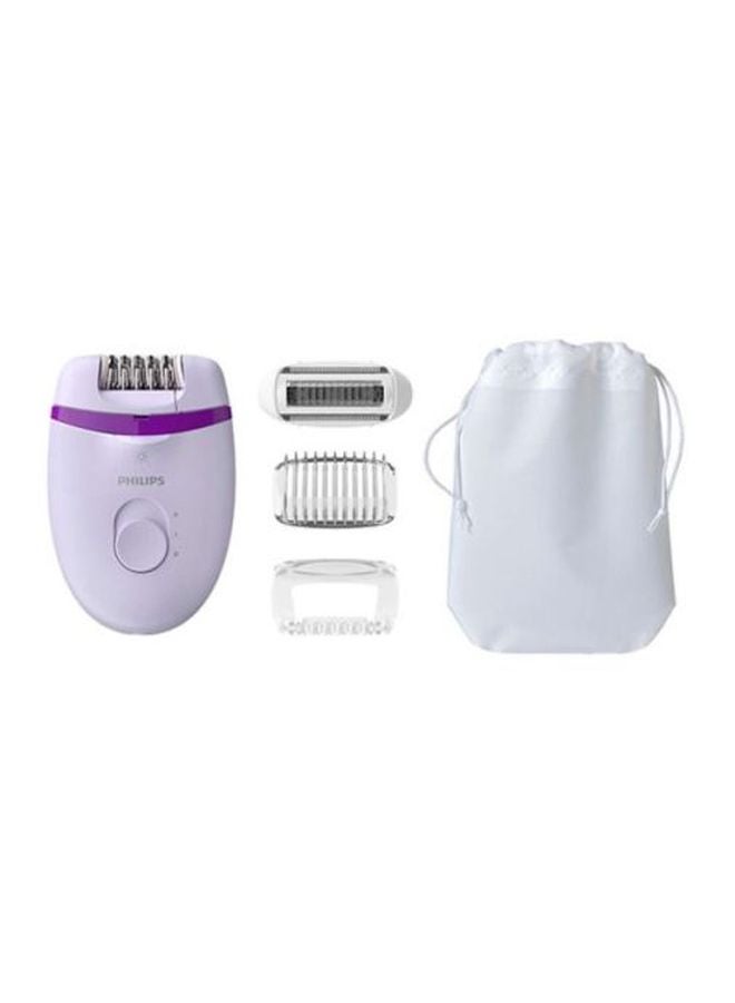 BRE275 Corded Epilator With Cleaning Brush, Shaver, Shaver Comb, Massage Cap And Pouch White/Purple/Silver