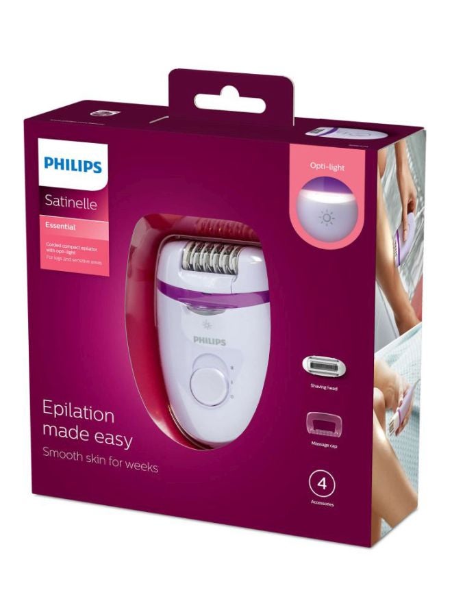 BRE275 Corded Epilator With Cleaning Brush, Shaver, Shaver Comb, Massage Cap And Pouch White/Purple/Silver