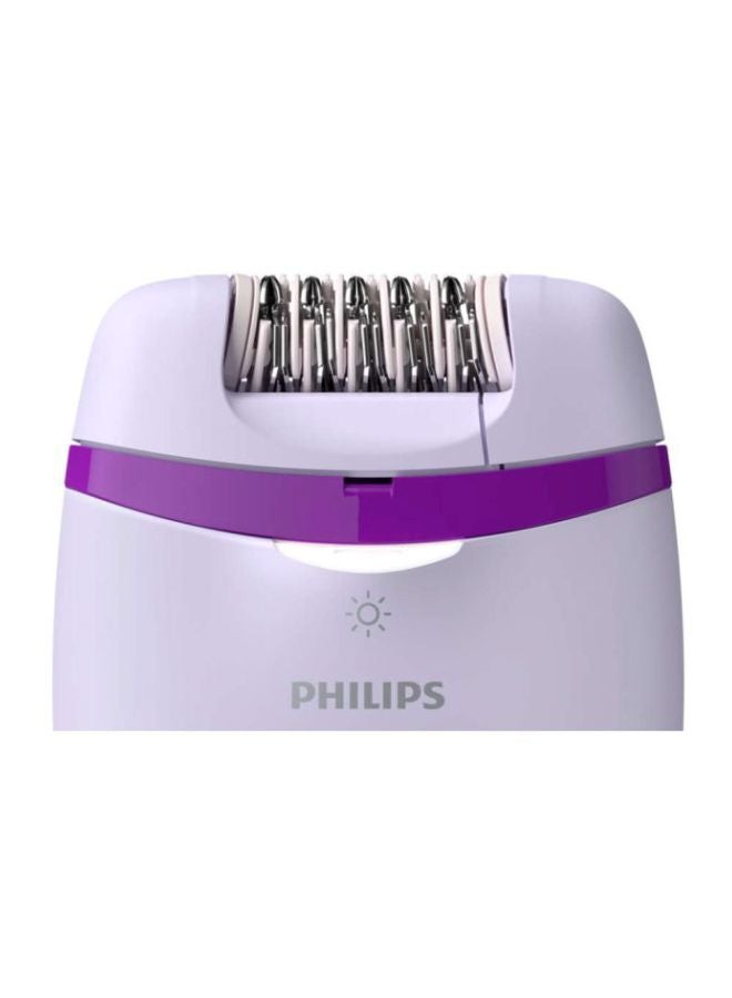 BRE275 Corded Epilator With Cleaning Brush, Shaver, Shaver Comb, Massage Cap And Pouch White/Purple/Silver