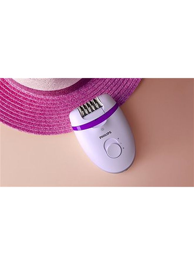 BRE275 Corded Epilator With Cleaning Brush, Shaver, Shaver Comb, Massage Cap And Pouch White/Purple/Silver