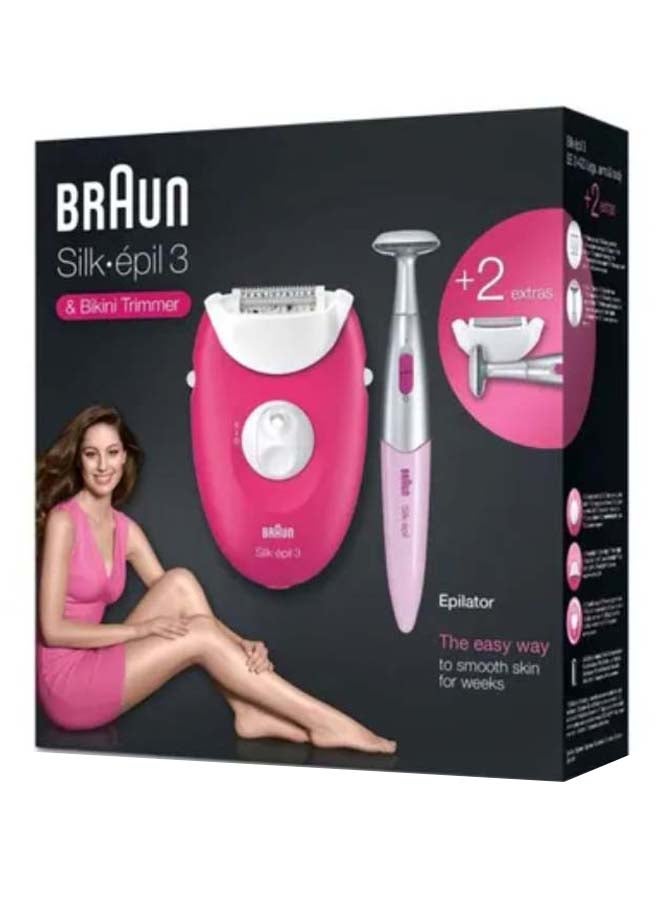 Silk-Epil-3 3420 Corded Epilator With Trimmer Pink/White