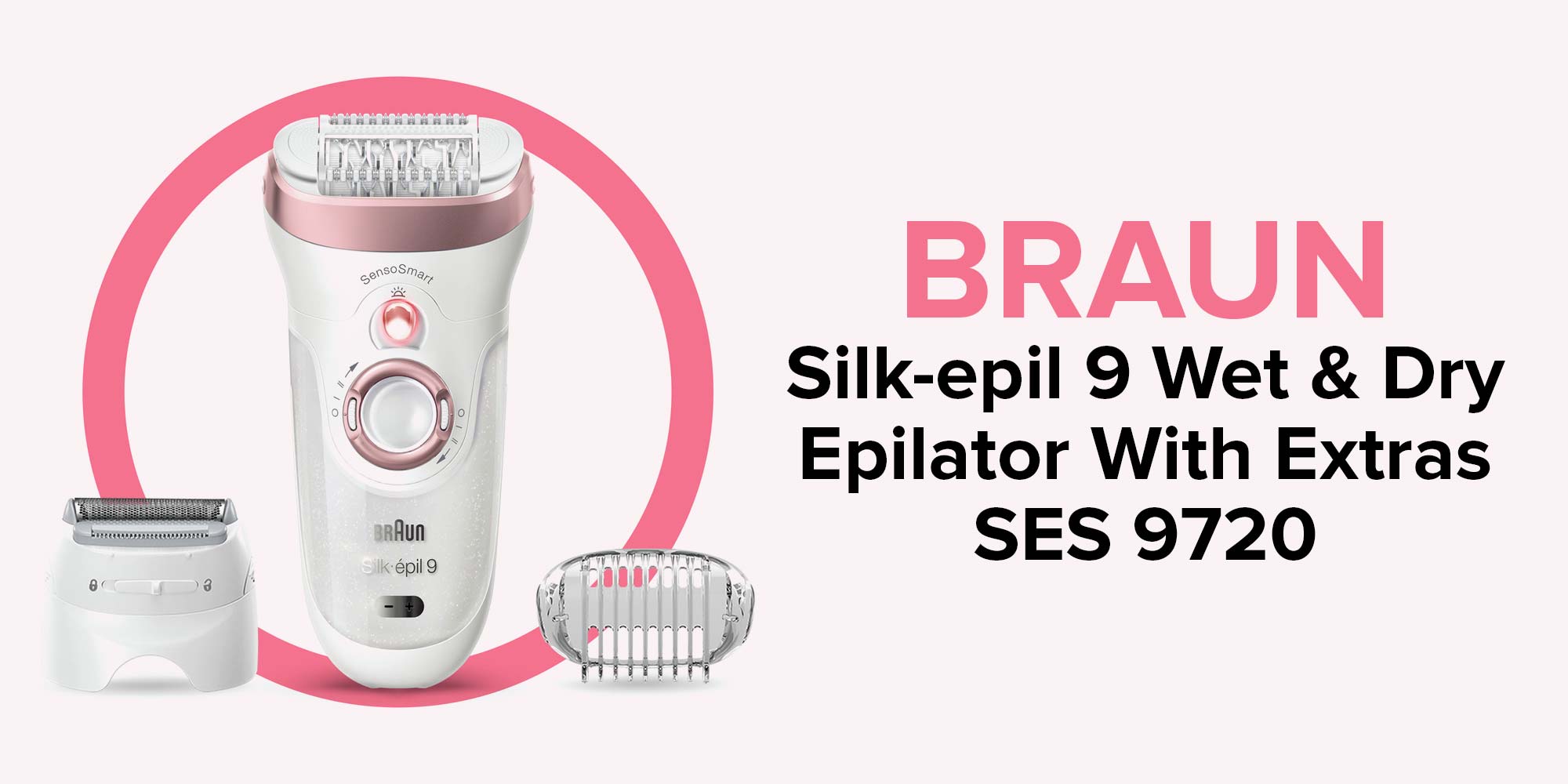 Epilator Silk-Épil 9 Skinspa, 9720, White/Pink White 26x7x19.7cm