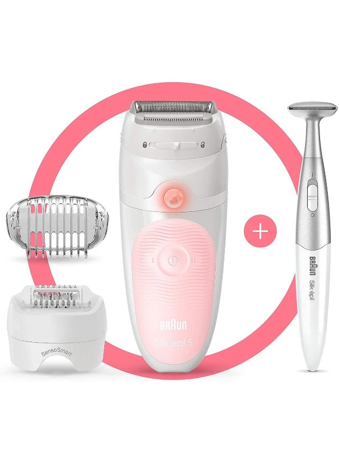 Silk Epil SES 5820 Wet & Dry Epilator + 4 Extras incl. Bikini Styler & Pouch White 19.7x7x26cm