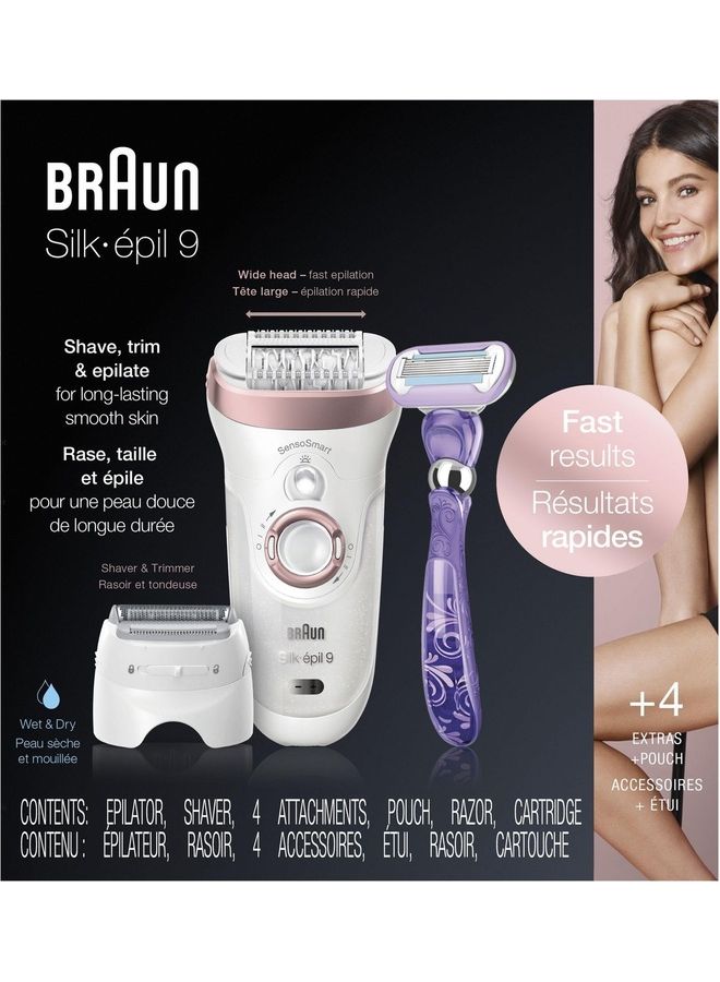 Silk-Épil 9 9-870 Women's Epilator Shaver And Trimmer Cordless Rechargeable With Venus Extra Smooth Razor