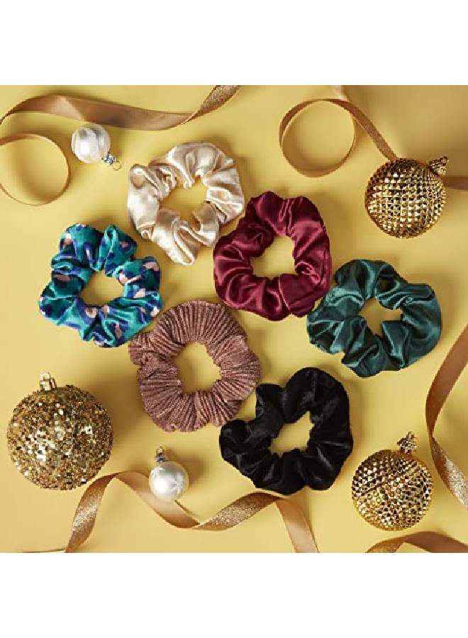 The Original Scrunchie® Six Days Of Scrunchies Fashion Gift Set Includes 6 Unique Designs: Black Velvet Emerald Satin Animal Velvet Burgundy Satin Pink Metallic White Satin In Presentation Box