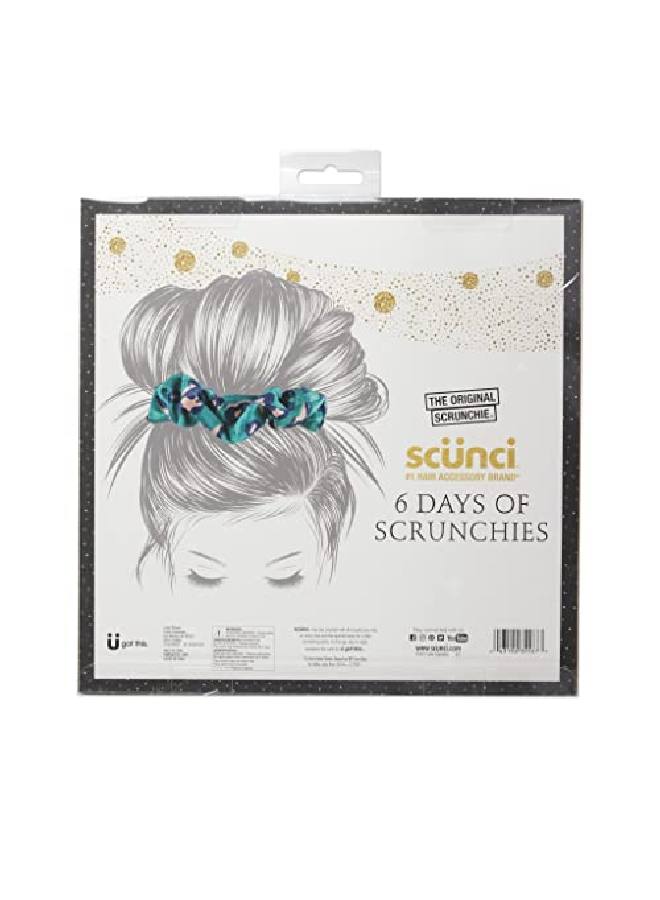 The Original Scrunchie® Six Days Of Scrunchies Fashion Gift Set Includes 6 Unique Designs: Black Velvet Emerald Satin Animal Velvet Burgundy Satin Pink Metallic White Satin In Presentation Box