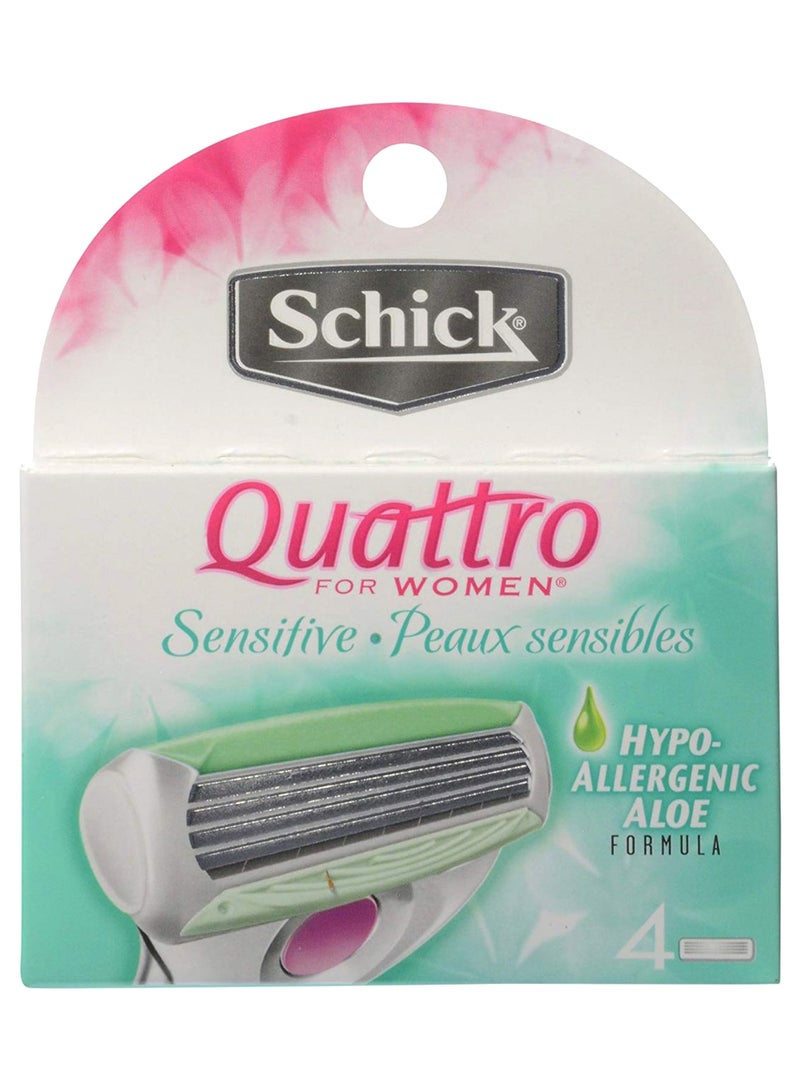 4-Piece Quattro Sensitive Refill Cartridge Razor Set Turquoise/Silver 272grams