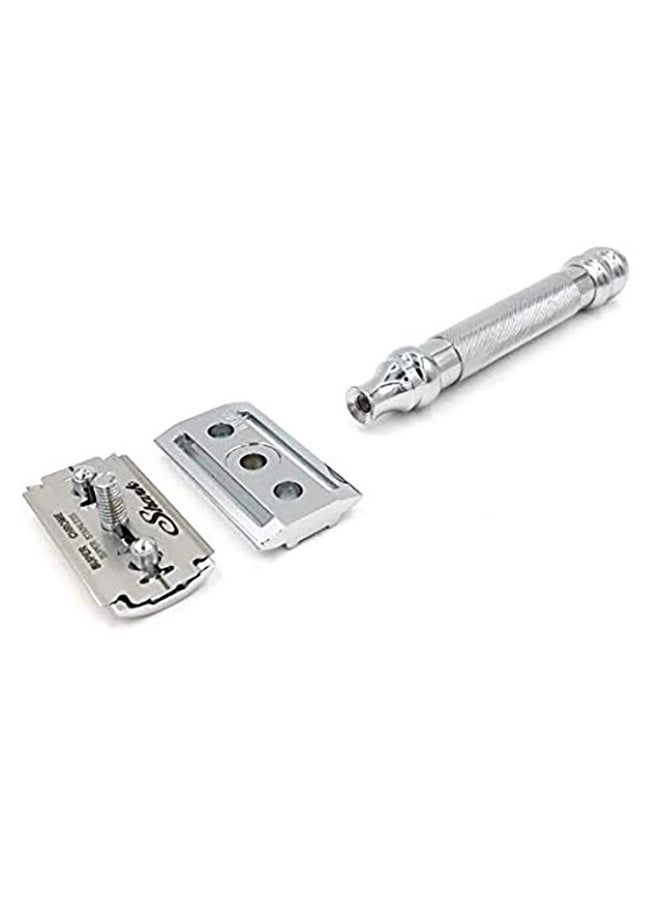 5-Piece Long Handle Double Edge Safety Razor Silver