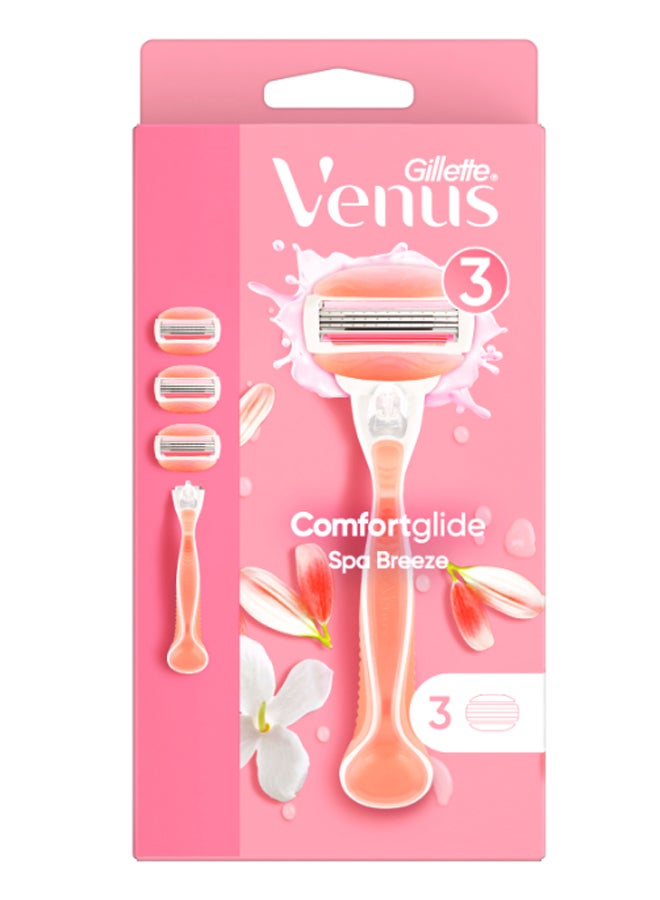 Comfortglide Spa Breeze Razor Handle With 3 Blade Refills Pink