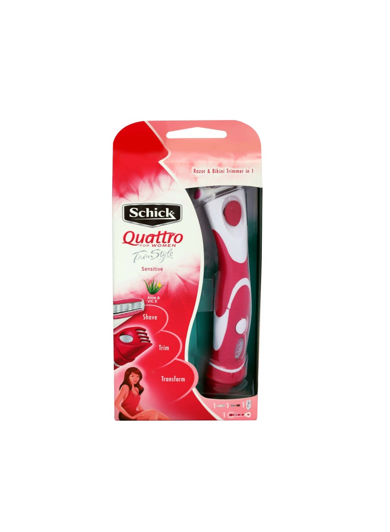 Quattro For Women 4 Blade Hair Trimmer Kit For Women-Razor & Bikini Trimmer In 1-Enriched With Papaya & Pearl-Shave, Trim & Transform-Long Lasting Smooth Shave-Easy Trim-1 Razor With Trimmer