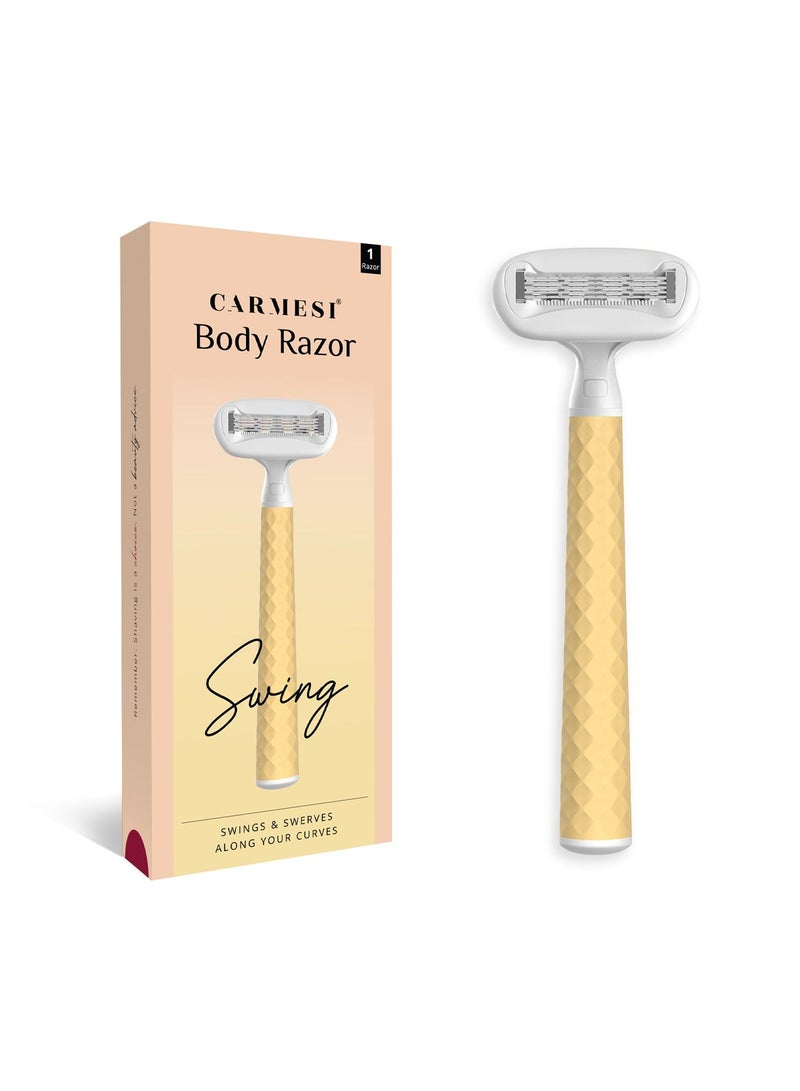 Carmesi Women Body Hair Removal Razor - Painless & Hassle Free Shave - 2 Way Pivot - Aloe Vera Vit E - Smooth 5-Blade Precision - Safe Hygienic  - Diamond Texture Handle - 1 Pc (Yellow Daze)