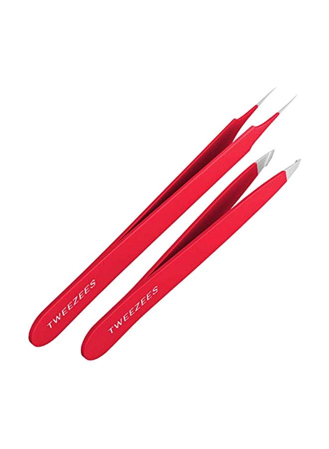 Pack Of 2 Stainless Steel Tweezers Red/Silver