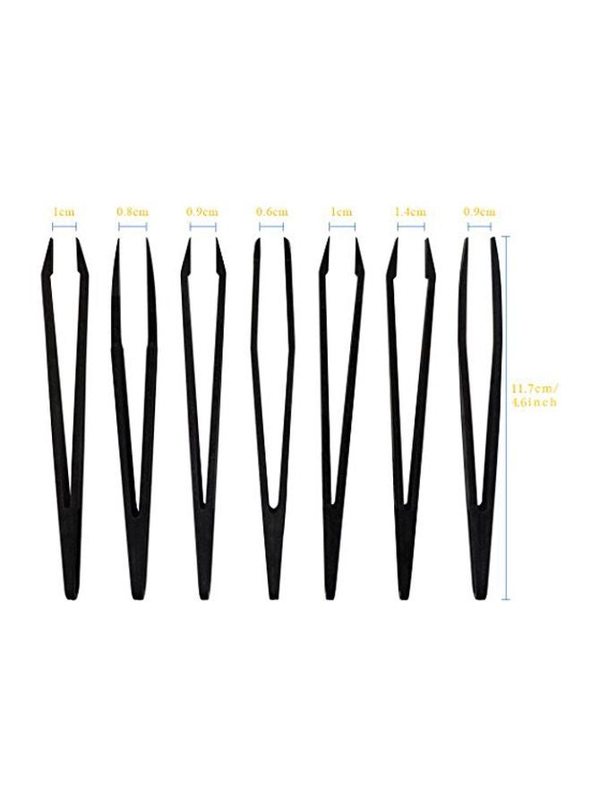 7-Piece Plastic Multi-Purpose Tweezer Set Black