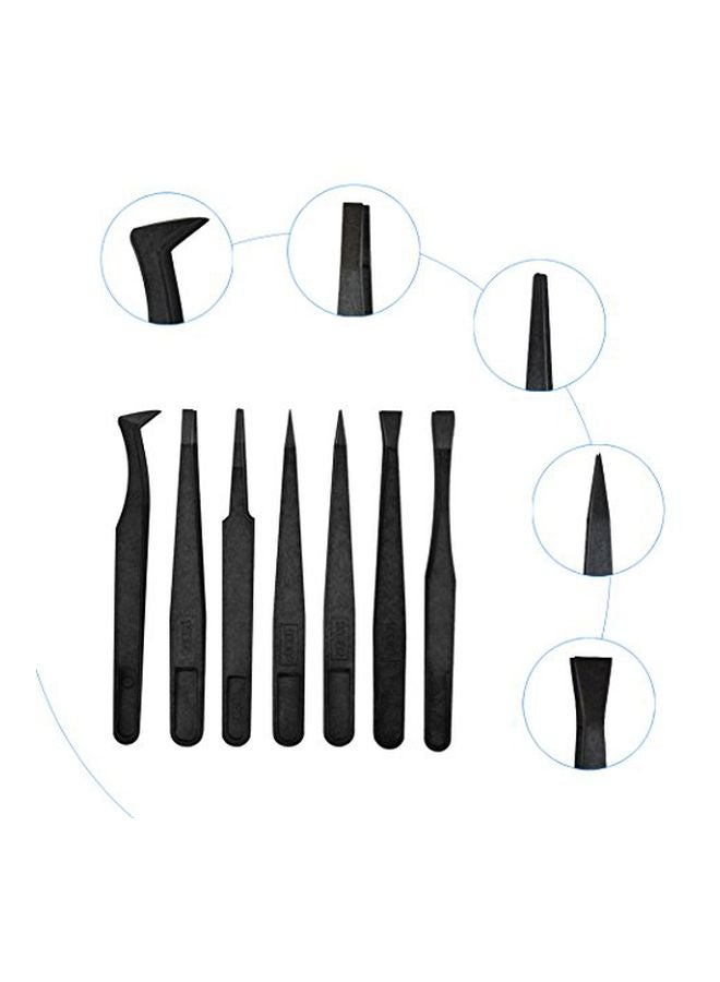 7-Piece Plastic Multi-Purpose Tweezer Set Black