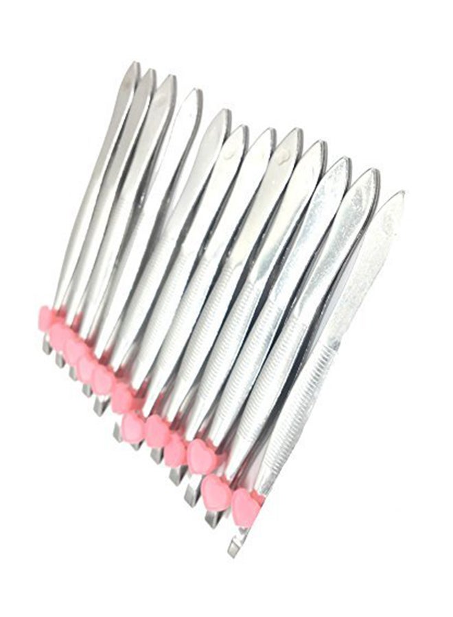 12-Piece Stainless Steel Slanted Eyebrow Tweezers