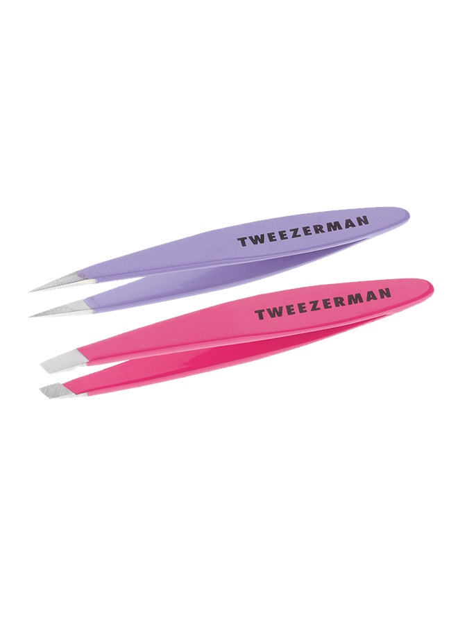 2-Piece Mini Oval Slant And Point Tweezer Set Purple/Pink