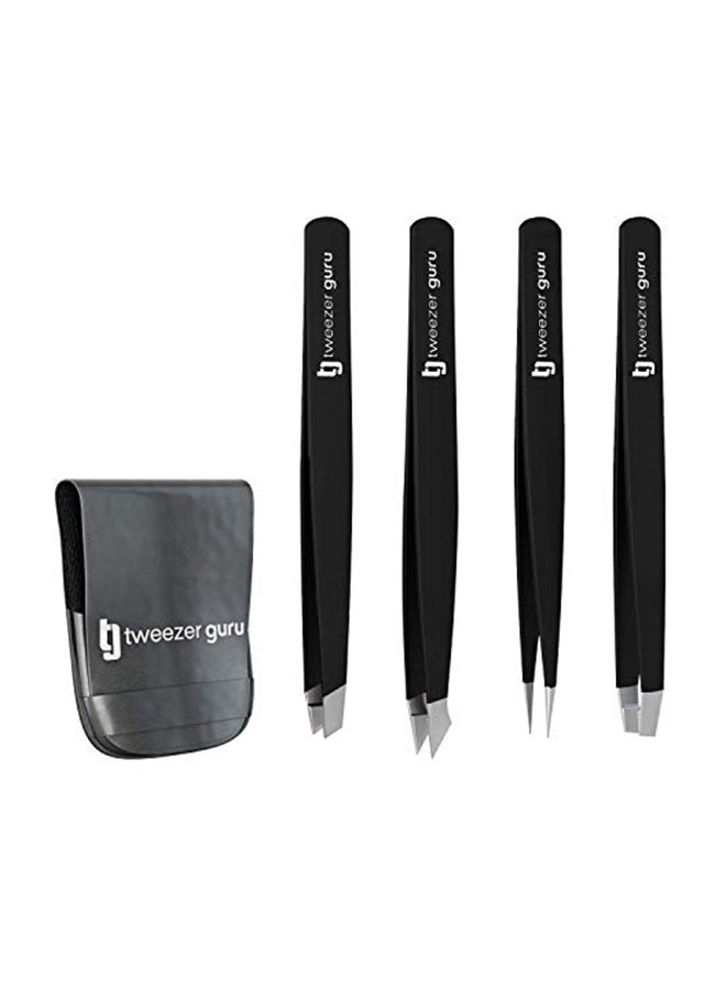 4-Piece Stainless Steel Slant Tip Tweezer Set 2.8x0.98x2.9inch