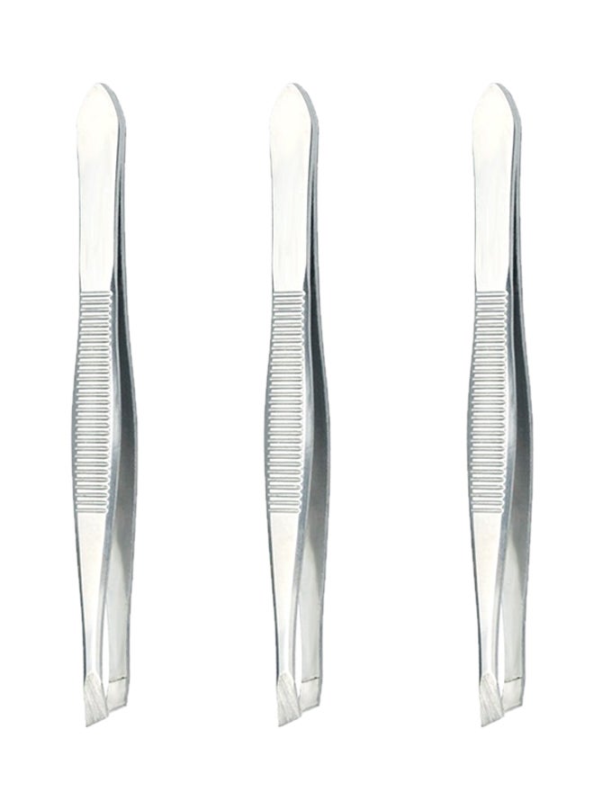 Pack Of 3 Slant Tweezers Silver 2.99X0.2X0.2