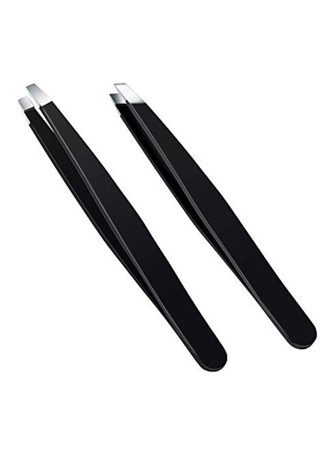 2-Piece Stainless Steel Tweezer Set Black