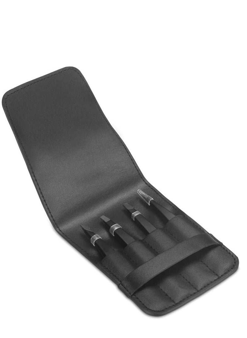 Pefei Tweezers Set - Professional Stainless Steel Tweezers for Eyebrows - Great Precision for Facial Hair, Splinter and Ingrown Hair Removal (Black)