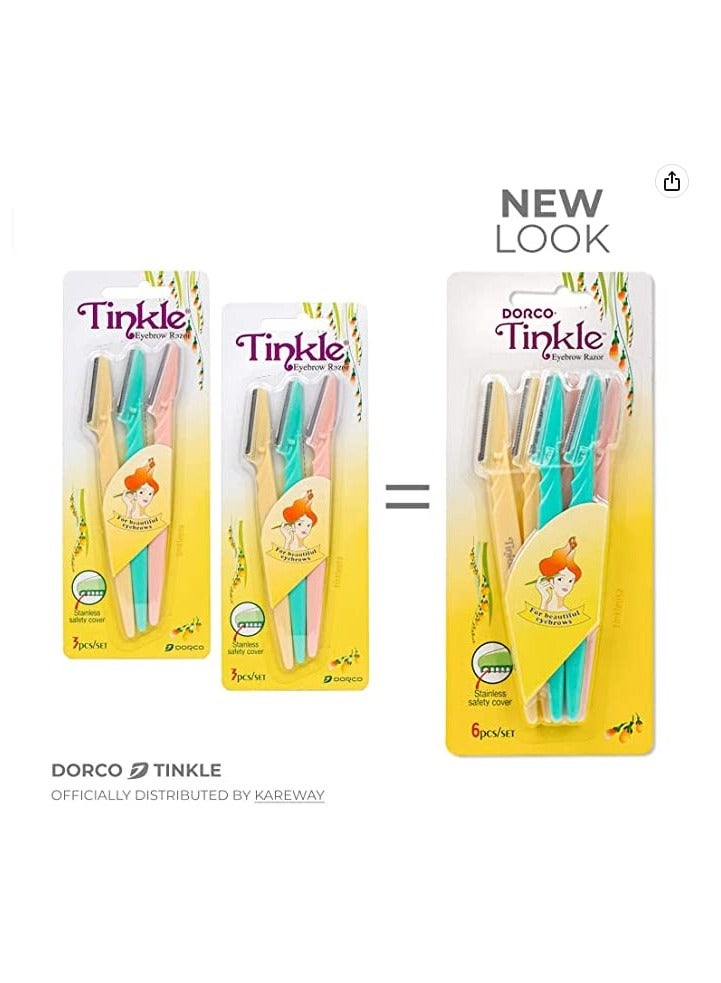 Dorco Tinkle Eyebrow Razors for Women, Dermaplane Razor 6 Razors, Eyebrow Trimmer Dermaplaning Tool for Safe and Easy Thanksgiving Gift, Stocking Stuffer
