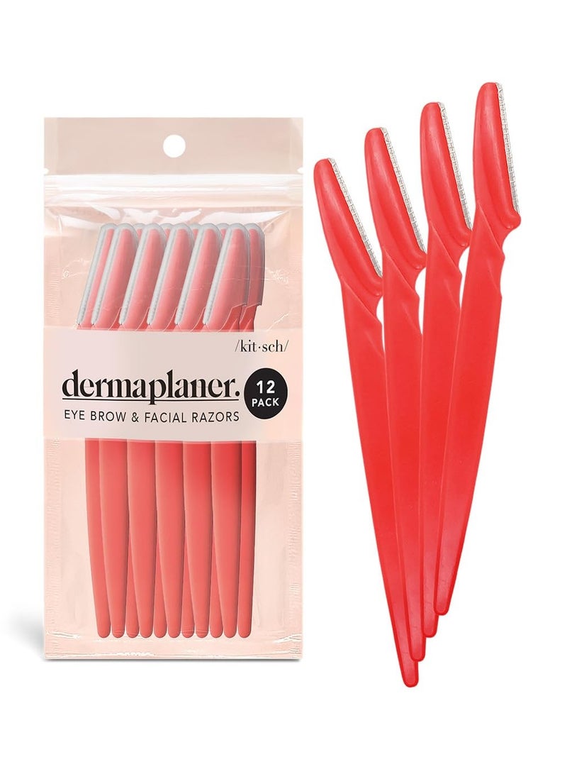 Kitsch Dermaplaning Tool - Face Razors for Women | Eyebrow Razor & Face Shaver | Facial Hair Removal | Facial Razors for Women | Dermaplane Razor for Women Face, 12 pc (Coral)