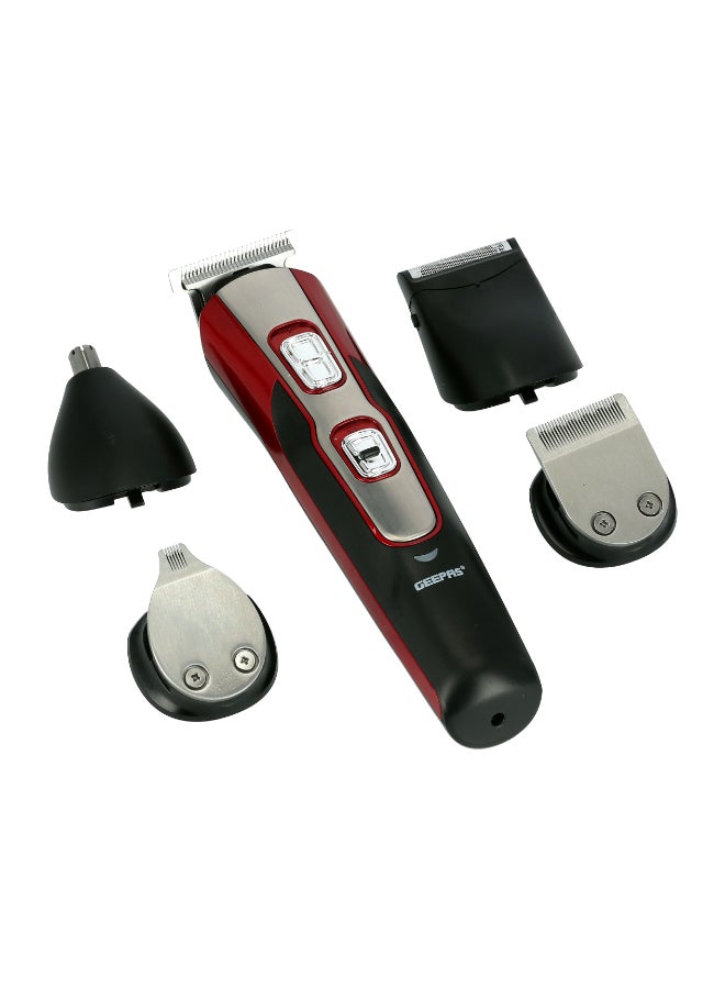 11-IN-1 Rechargeable Grooming Kit- GTR8724, Includes Hair Clipper Head And Beard Trimmer Head Black/Red 6x23.6x16.2cm