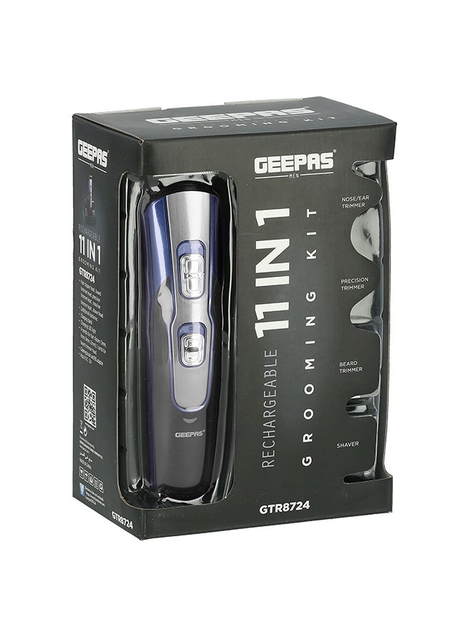 11-IN-1 Rechargeable Grooming Kit- GTR8724, Includes Hair Clipper Head And Beard Trimmer Head Black/Red 6x23.6x16.2cm