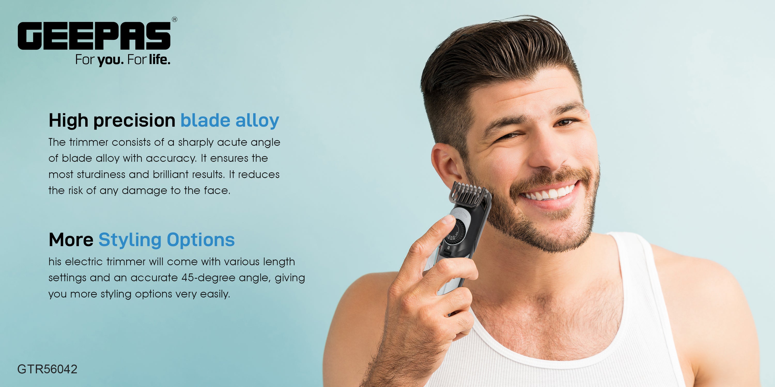 Rechargeable Hair Trimmer ION Battery GTR56042 - Stainless Steel Blade, Hair Clipper And Beard Trimmer With Sharp Blades, USB Charging 2 Comb Different Cutting Length Black