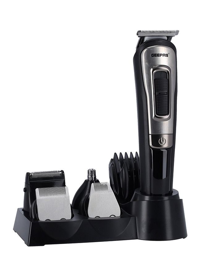 11-IN-1 Rechargeable Grooming Set With 6 Interchangeable Heads And 4 Comb Attachments Includes a Charging Stand, Cleaning Brush, USB Cable