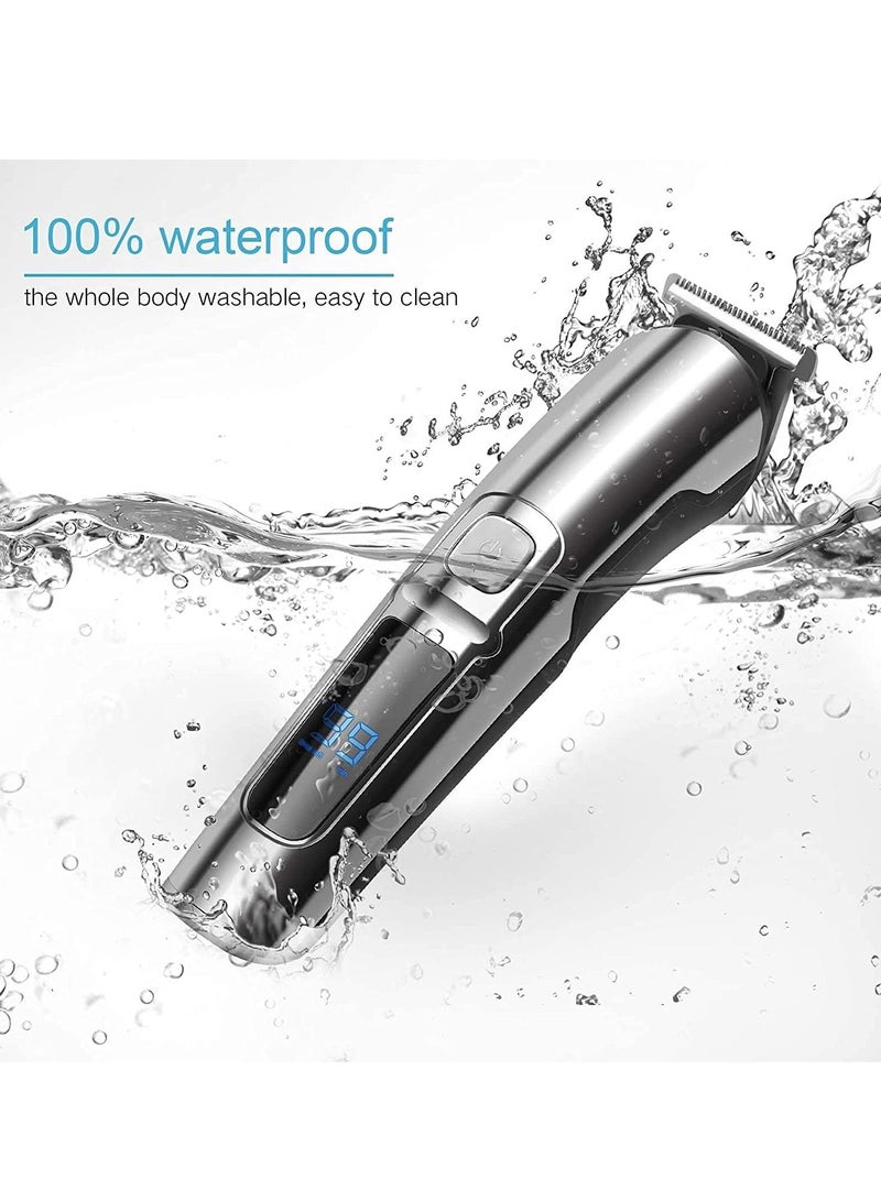 Electric Beard Trimmer for Men, Waterproof Body Grooming Kit, Nose Hair Ear Trimmer, Hair Clippers, Rechargeable All in 1 Body Groomer, Precision Mustache Shaver Razor, LED Display