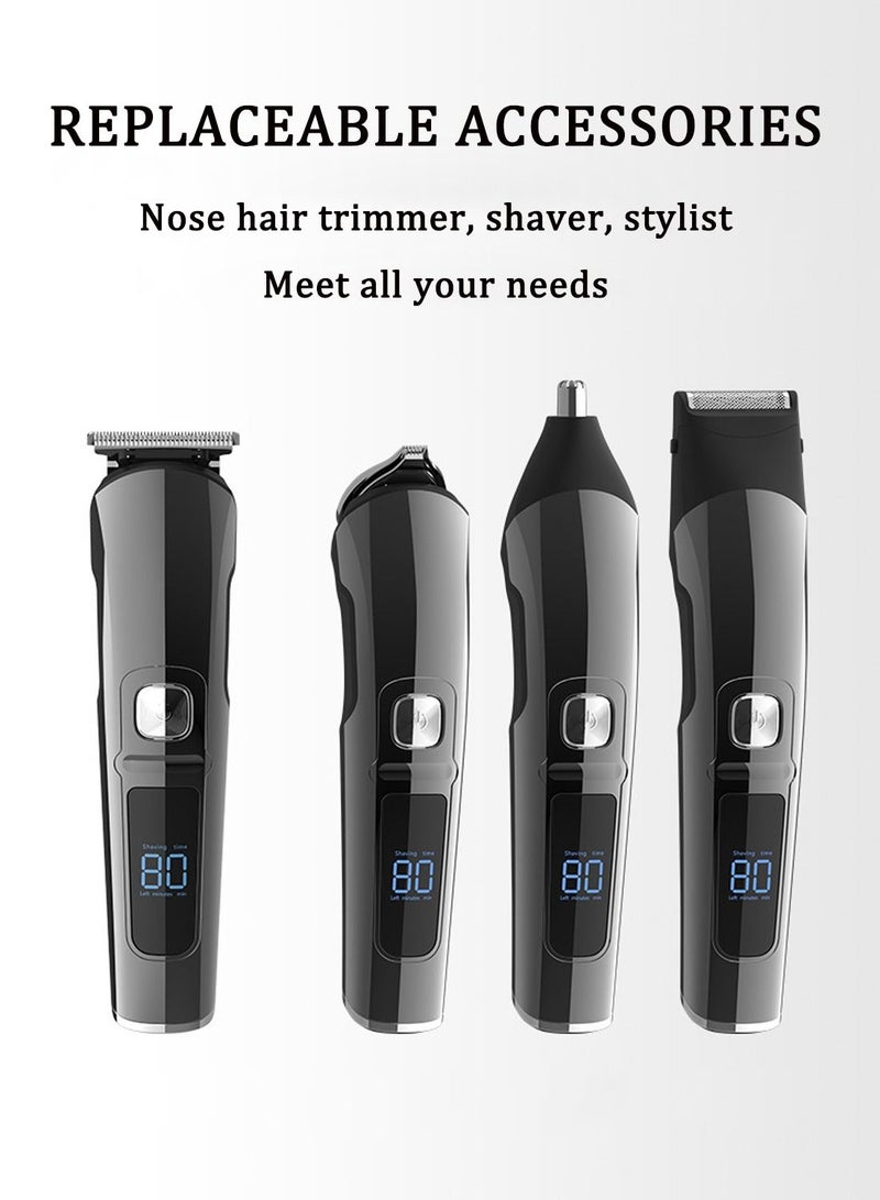 Electric Beard Trimmer for Men, Waterproof Body Grooming Kit, Nose Hair Ear Trimmer, Hair Clippers, Rechargeable All in 1 Body Groomer, Precision Mustache Shaver Razor, LED Display