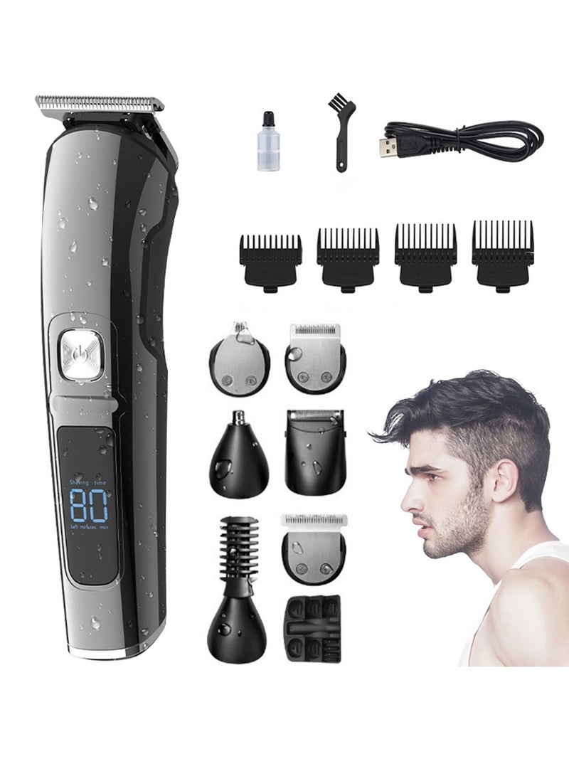 Electric Beard Trimmer for Men, Waterproof Body Grooming Kit, Nose Hair Ear Trimmer, Hair Clippers, Rechargeable All in 1 Body Groomer, Precision Mustache Shaver Razor, LED Display