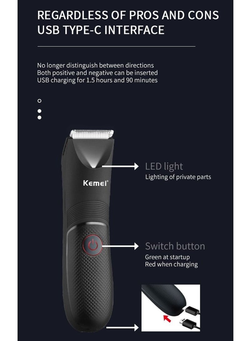 Body Hair Trimmer Shaver for Men Electric Body Groomer Professional Hair Trimmer Replaceable Ceramic Blade IPX7 Waterproof Wet/Dry Lightweight