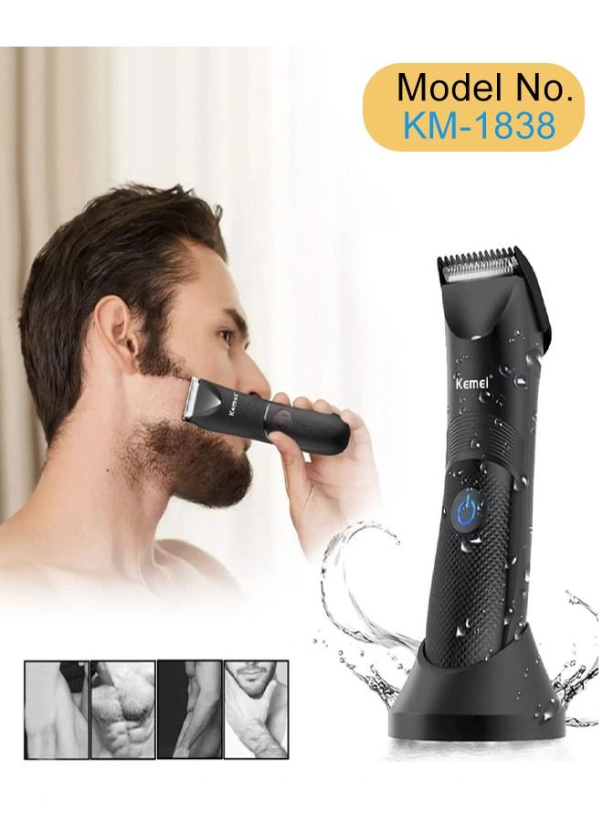 Hair Trimmer Professional Body Hair Remover KM-1838 for Men and Women Waterproof Charge for 1.5 Hours Use for 90 Mins with LED Light