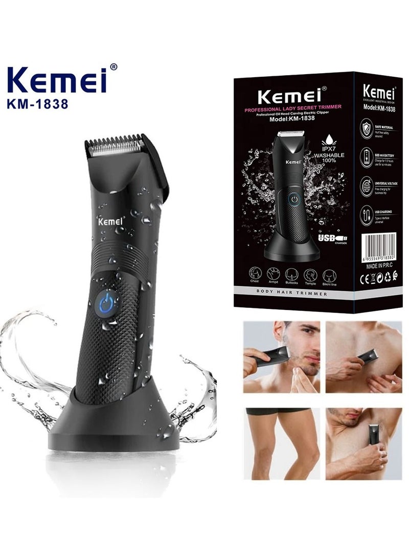 Body Hair Trimmer Shaver for Men Electric Body Groomer Professional Hair Trimmer Replaceable Ceramic Blade IPX7 Waterproof Wet/Dry Lightweight