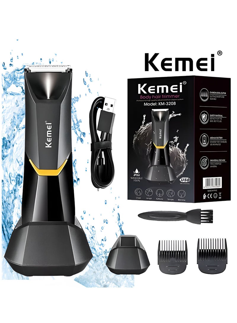 Hair Trimmer KM-3208 USB Rechargeable Hair Clipper Waterproof Body Hair Trimmer Bikini Leg Beard Arm Trimmer