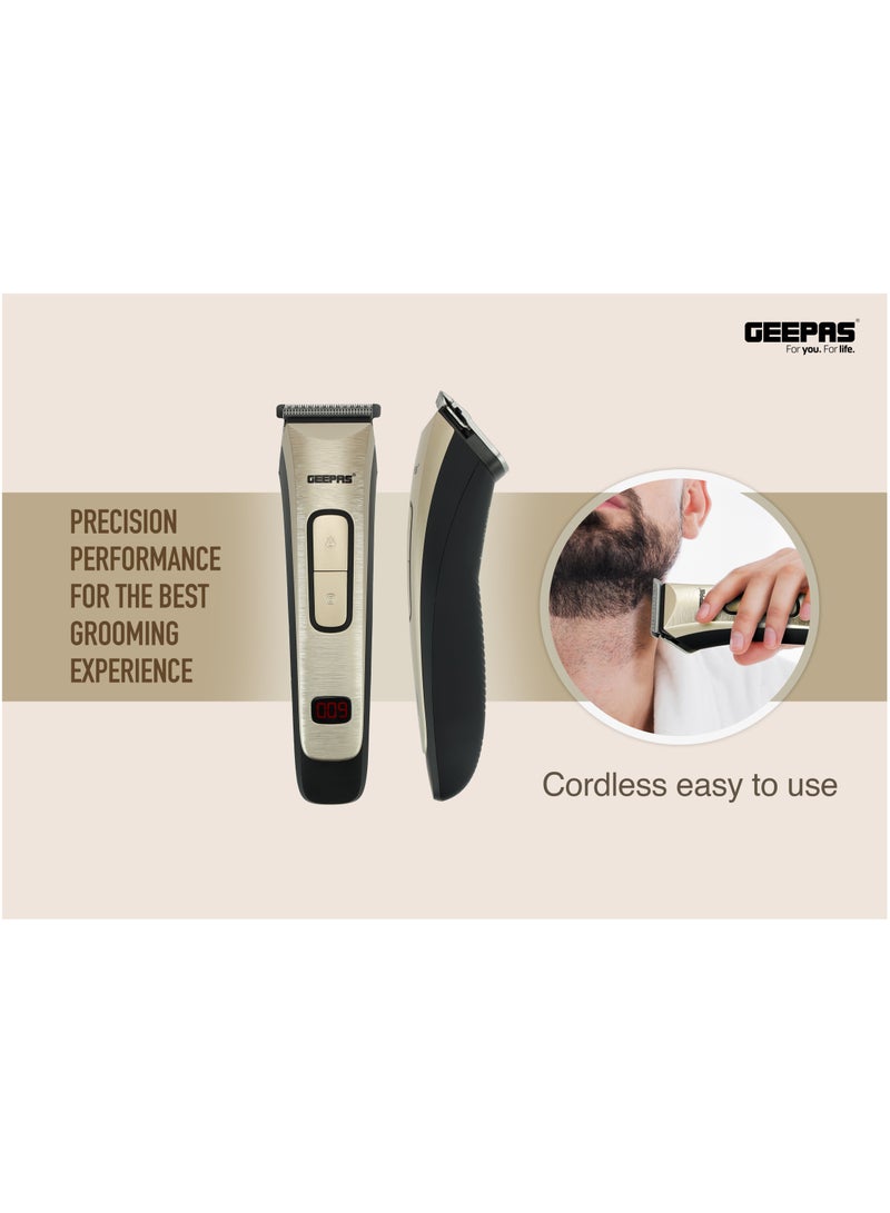 Geepas Rechargeable Hair Clipper GTR1383, Cordless Hair and Beard Trimmer with High Capacity Battery, Includes 4 Comb Attachments, Brush and Oil, Precision Steel Blade for Constant Cutting, Black and