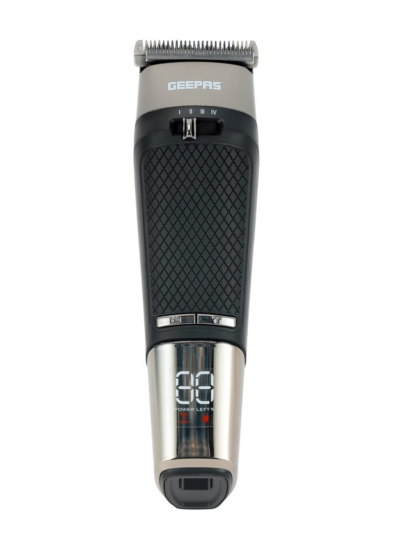 Geepas Digital Hair Clipper- GTR56032| Hair Clipper with High Capacity Battery| High Performance Blade with Titanium Coating for Efficient Operation, Does not Hurt Scalp| Digital Display