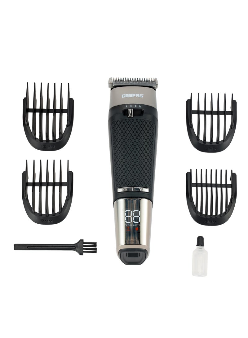 Geepas Digital Hair Clipper- GTR56032| Hair Clipper with High Capacity Battery| High Performance Blade with Titanium Coating for Efficient Operation, Does not Hurt Scalp| Digital Display