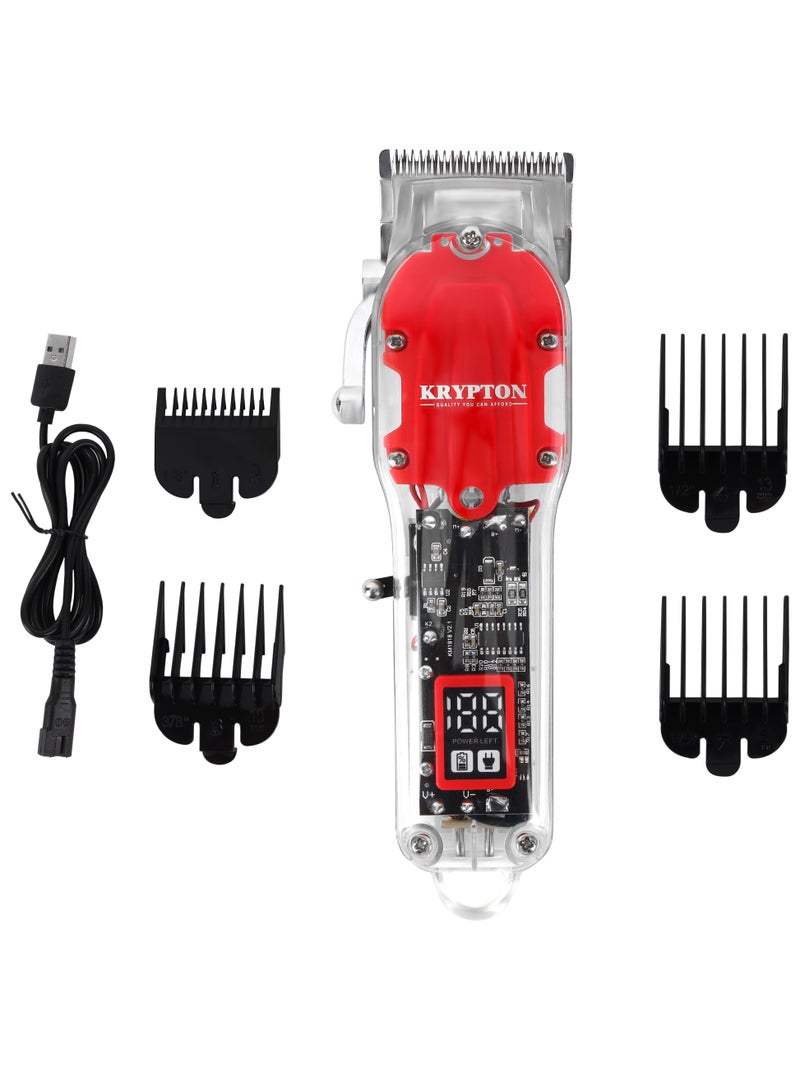 Rechargeable Professional Hair Clipper With High-Capacity Battery And Fast Charging - KNTR5299 Red