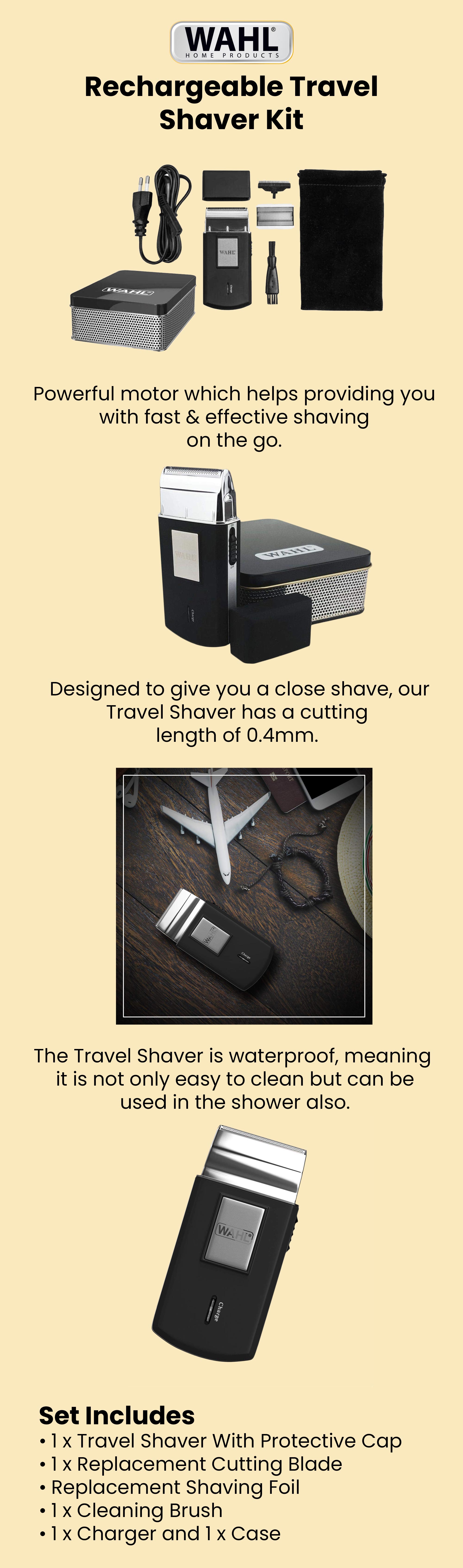 Rechargeable Travel Shaver Kit Black/Silver