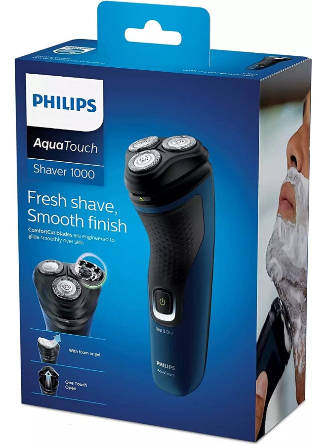 Shaver Series 1000 Wet Or Dry Electric Shaver S1121/40, 2 Years Warranty Black/Blue