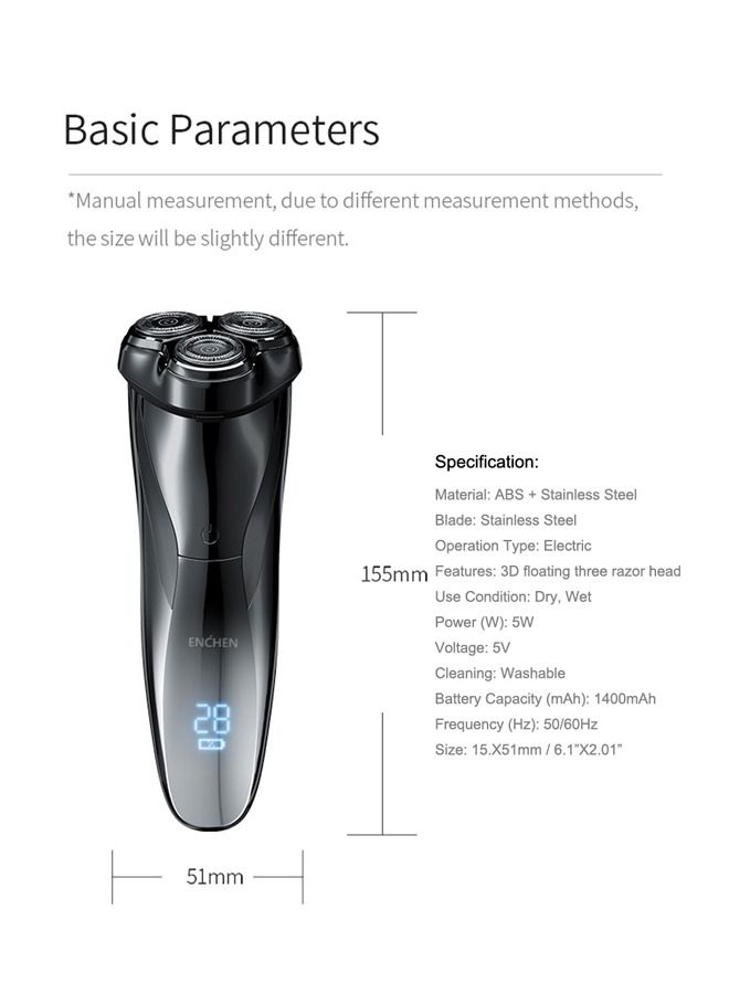 Electric Waterproof Washable IPX7 Shaver For Men With LED Display