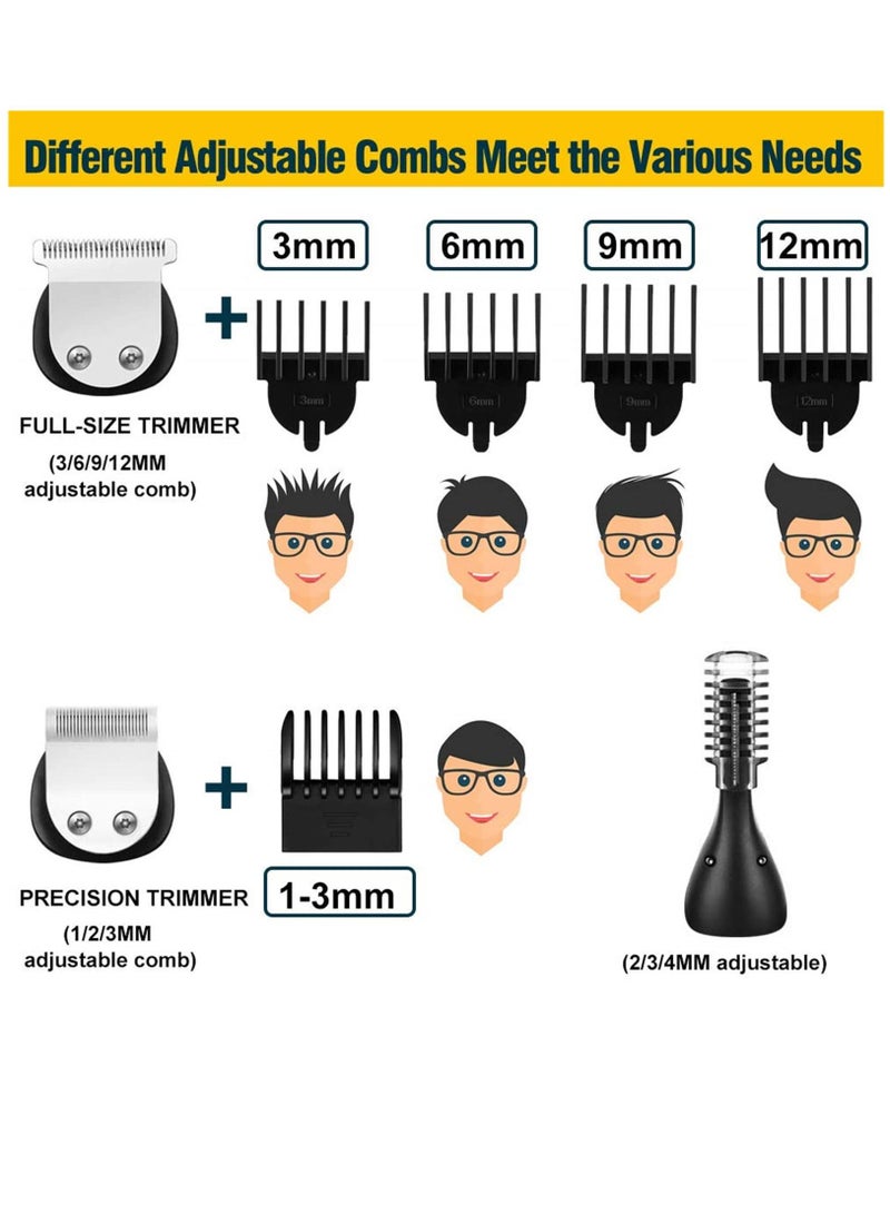 Beard Trimmer, Hair Clippers for Men, Body Mustache Nose Hair Groomer, Cordless Precision Hair Trimmer 6 in 1 Grooming Kit Waterproof USB Rechargeable and LED Display