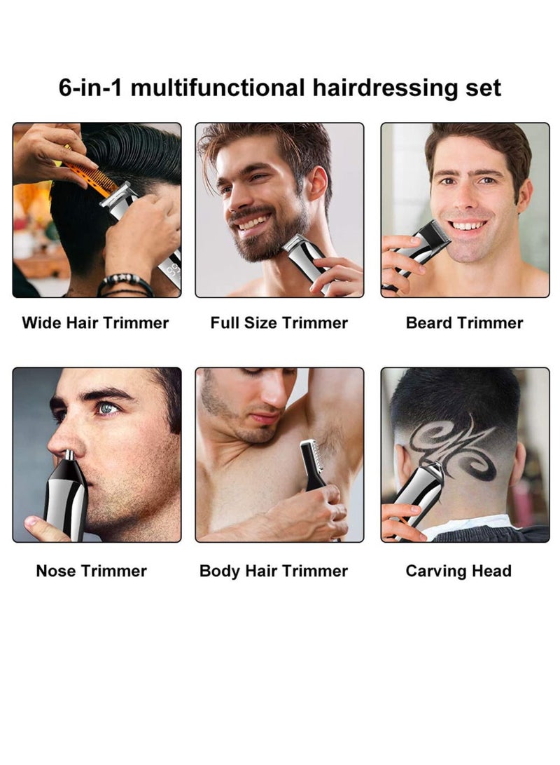 Beard Trimmer, Hair Clippers for Men, Body Mustache Nose Hair Groomer, Cordless Precision Hair Trimmer 6 in 1 Grooming Kit Waterproof USB Rechargeable and LED Display