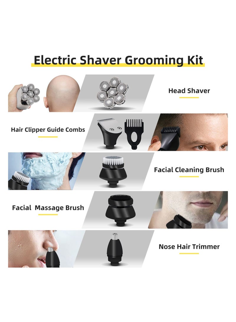 Men's Electric Shaver, 5 in 1 Electric Shaver for Men with Bald Qhecomce 7 Head Wet and Dry Shaver (Grey)