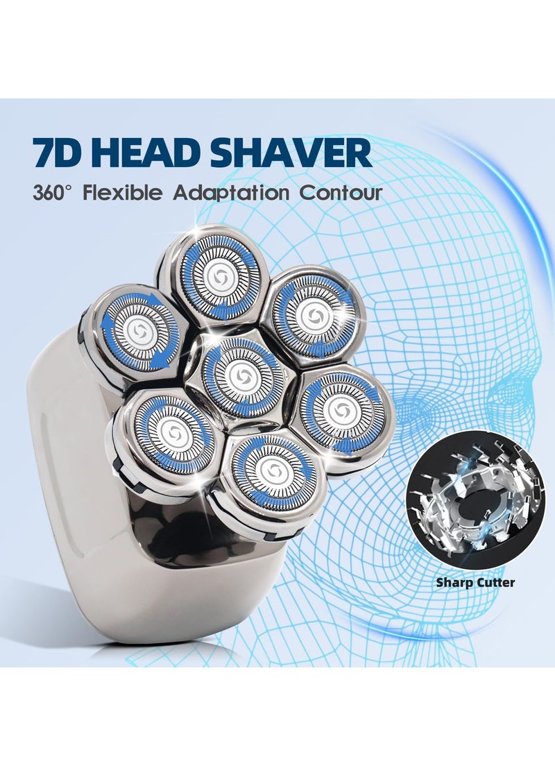 Men's Electric Shaver, 5 in 1 Electric Shaver for Men with Bald Qhecomce 7 Head Wet and Dry Shaver (Grey)