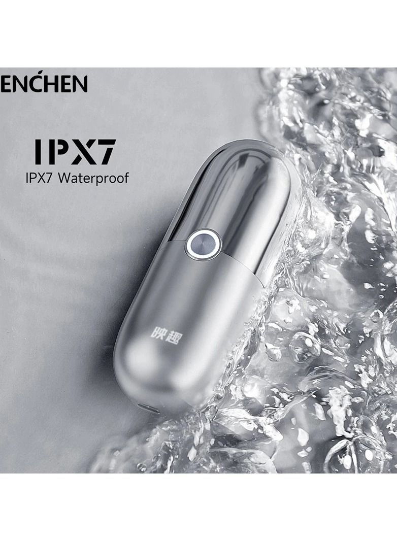 ENCHEN X5 Shaver Mini Electric Portable Dry and Wet Shaver With Anti Pinch Beard, IPX7 Smart Anti Snagging 5W Motor & Turbo Six Blades - Silver